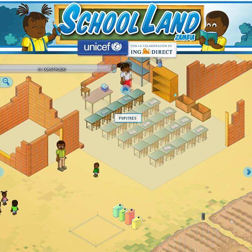 Una de las pantallas de la app de Facebook SchoolLand dede Unicef