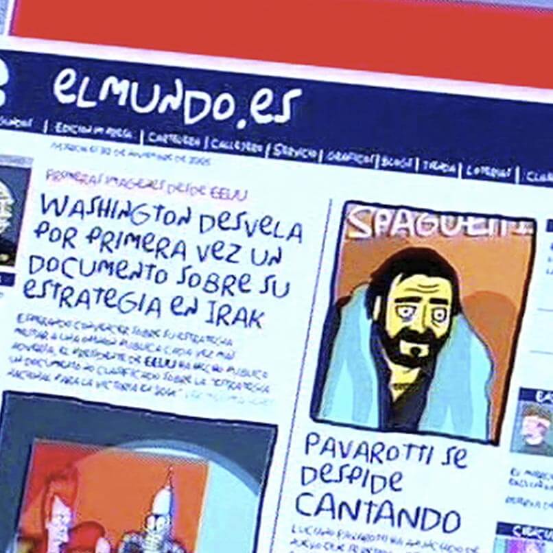 Intervención de la portada del periódico digital de El Mundo. Transformado en dibujos animados para anunciar las series de animación de FOX
